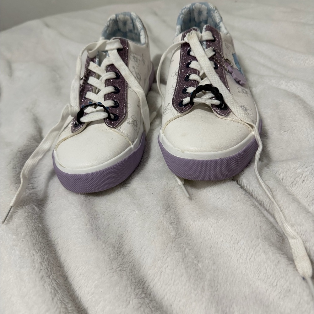 White and Purple Stitch Sneakers